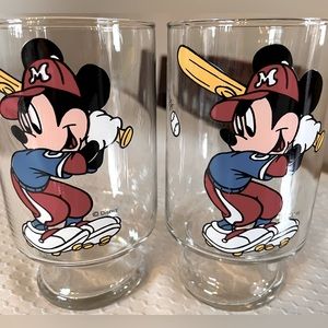 Set of Vintage DISNEY MICKEY MOUSE BASEBALL PEDESTAL glasses of 30 OZ.